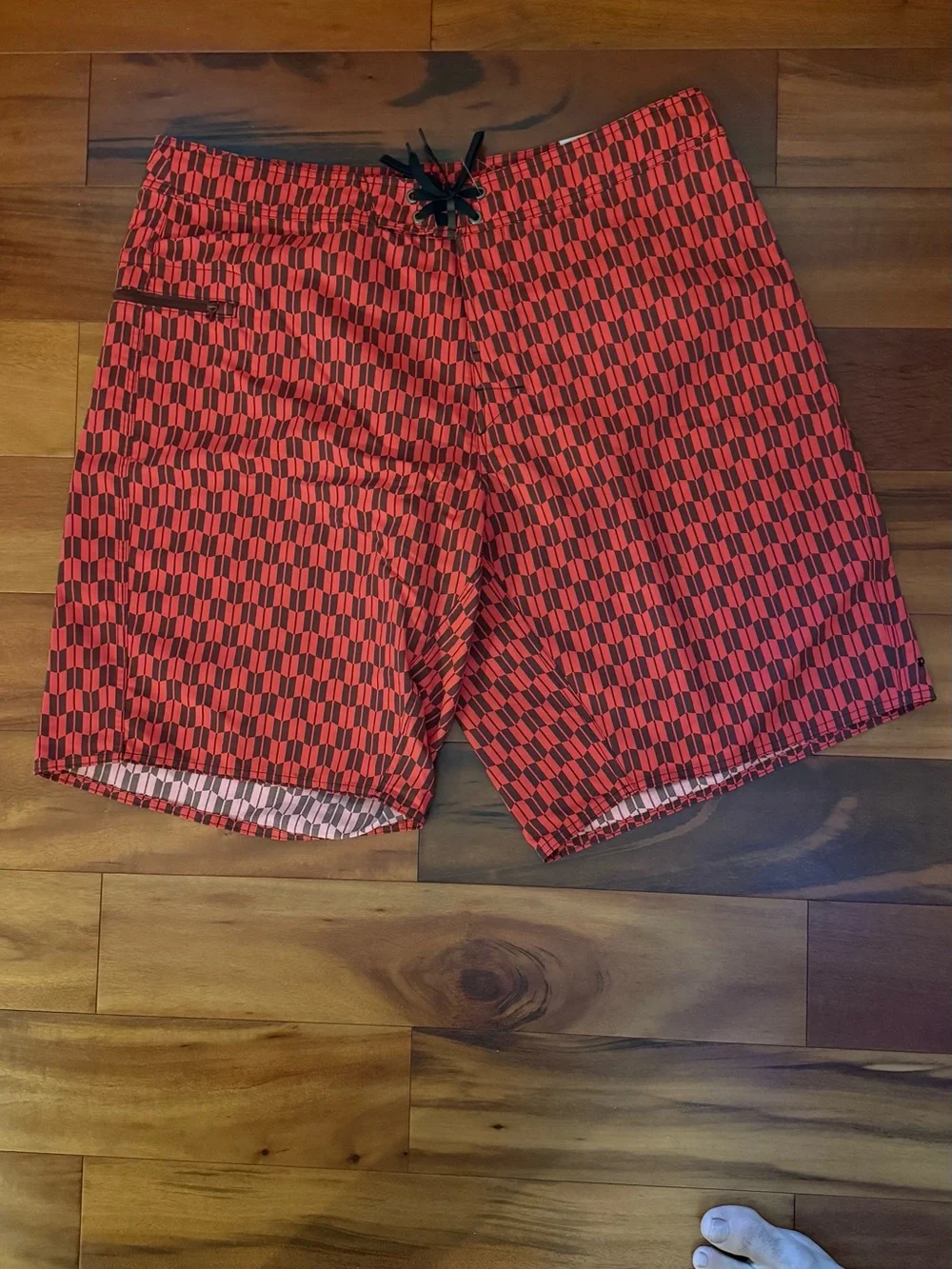 Patagonia Red and Black Geometric Swim Board Shorts